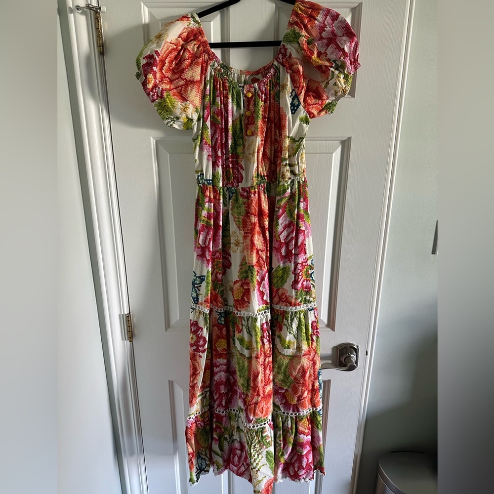 Farm Rio Maxi Dress with Puff Sleeves